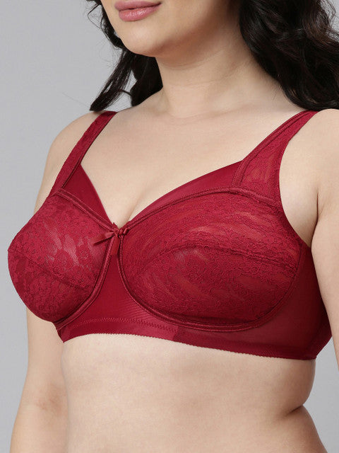 Enamor Full Coverage Wirefree Lace Lift Bra for Women, Non-Padded Support