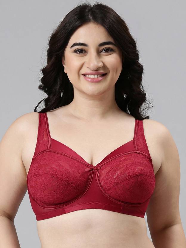 Enamor Full Coverage Wirefree Lace Lift Bra for Women, Non-Padded Support