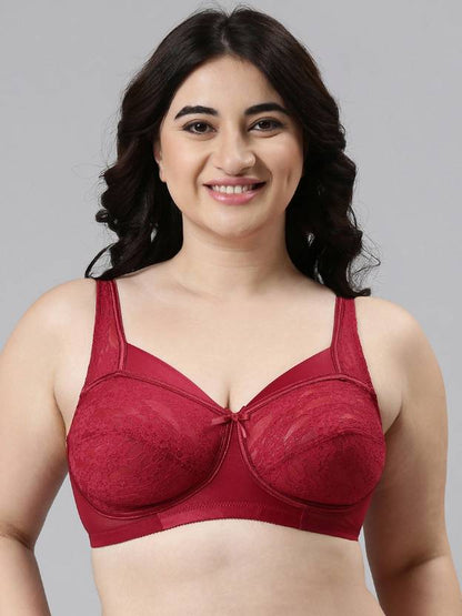 Enamor Full Coverage Wirefree Lace Lift Bra for Women, Non-Padded Support