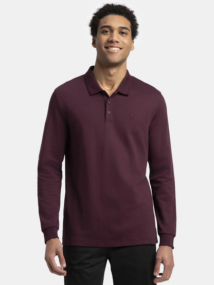 Jockey Men's Super Combed Cotton Rich Full Sleeve Polo T-Shirt with Ribbed Cuffs